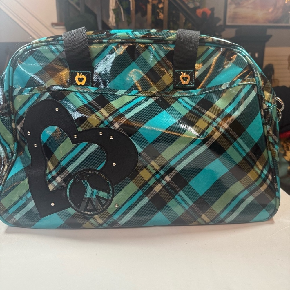 VTG  Plaid Tote Bag with Heart Accent Double Dutch Club